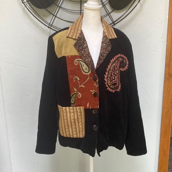 Analogy Boho Retro Embroidered Jacket Size Large - Picture 1 of 10